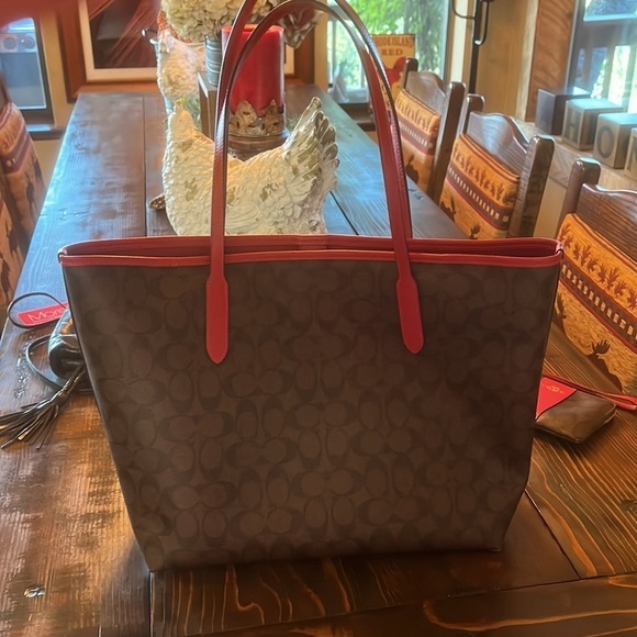 NWOT Coach City Tote Monogram with Red Leather Straps! - Picture 8 of 13